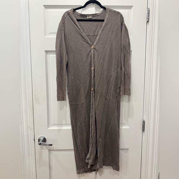 Free People Sweaters - Free People Intimately Grey Longline Duster Cardigan Snap Button XS Boho Cotton